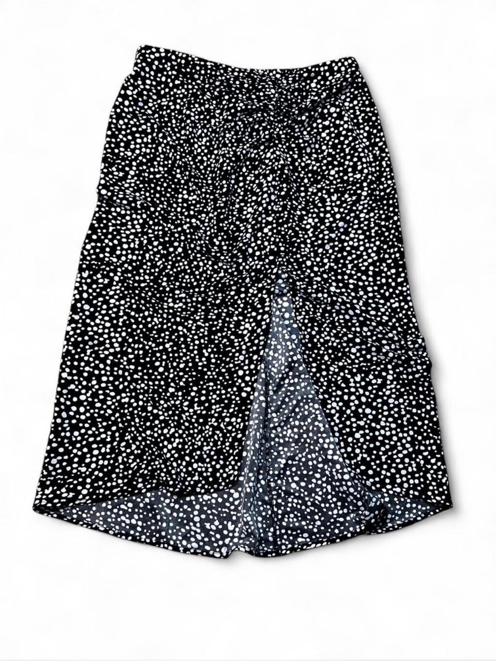 Scoop Midi Skirt XL Black White Dot Print Elastic Waist Front Slit